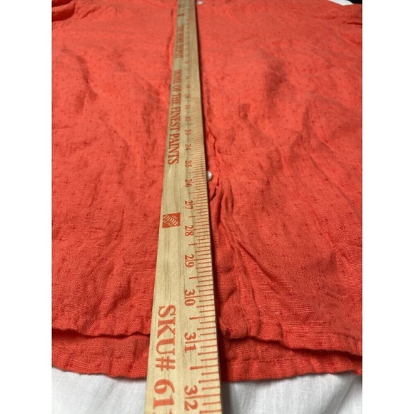 Flax Softened Linen Blouse L Lagenlook Boho Orange Woven Roll Tab Sleeve Buttons - Picture 6 of 7